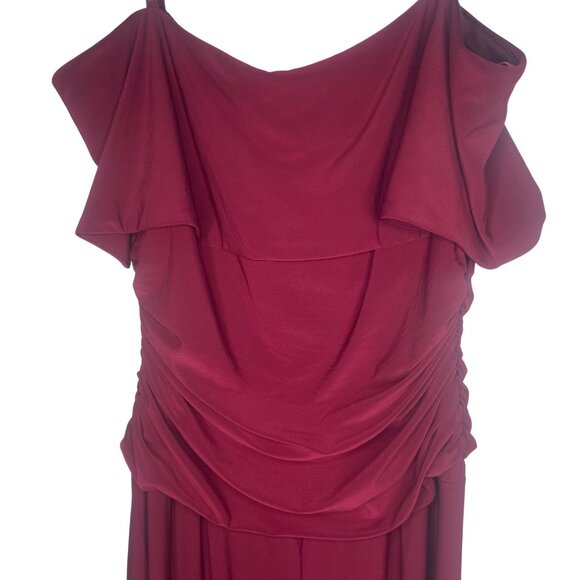 Burgundy Cold Shoulder Jumpsuit W/‎ Rhinestone Straps Size M - Picture 3 of 13